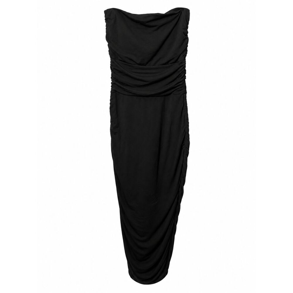 Intellectual Property Black Strapless Ruched Maxi Dress Size P Made USA